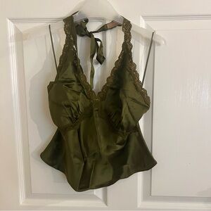 Reformation Monica Silk Top in Moss Garden